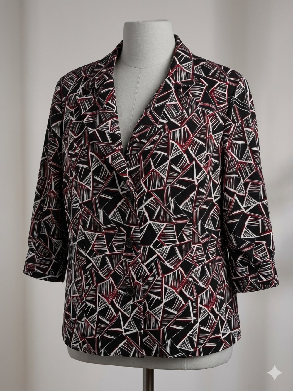 Dress Barn Black Blazer with White & Red Geometric Pattern